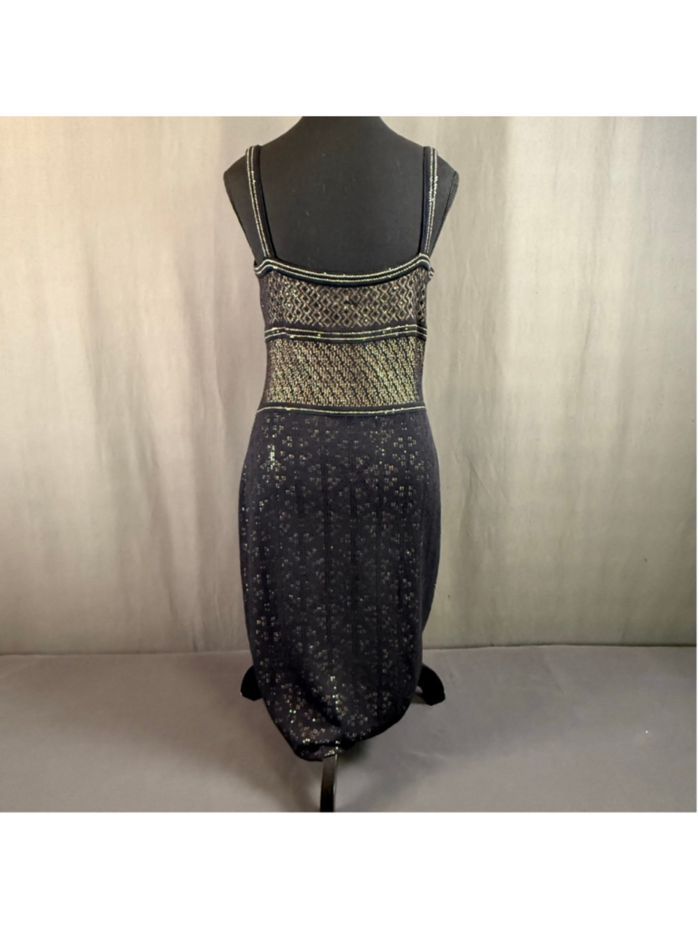 St John Evening Dress 4 Quiet Luxury Metallic Knit Old Money Glam Black Gold - Picture 4 of 16